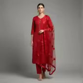Unstitched 3Pc Katan Silk Suit For Women All-Season Silk Fabric, Traditional Formal Style Multiple Color
